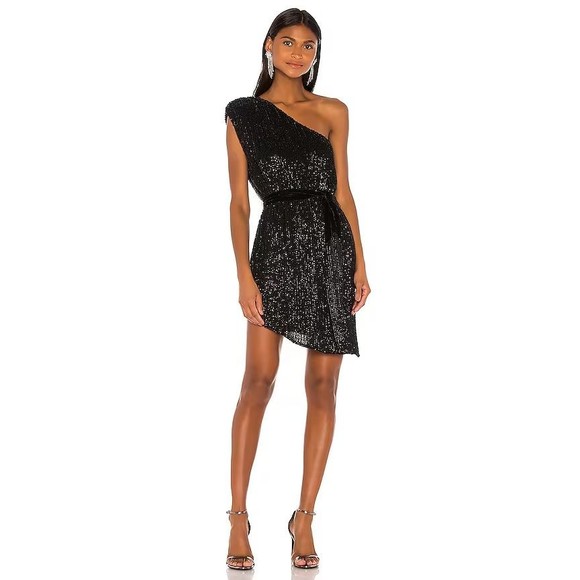 RETROFETE Ella Sequin Mini Belted Dress in Black Night Out Coctail sz Small - Picture 7 of 12